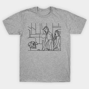 Cute Dog and Distracted Boyfriend Meme Line Drawing T-Shirt